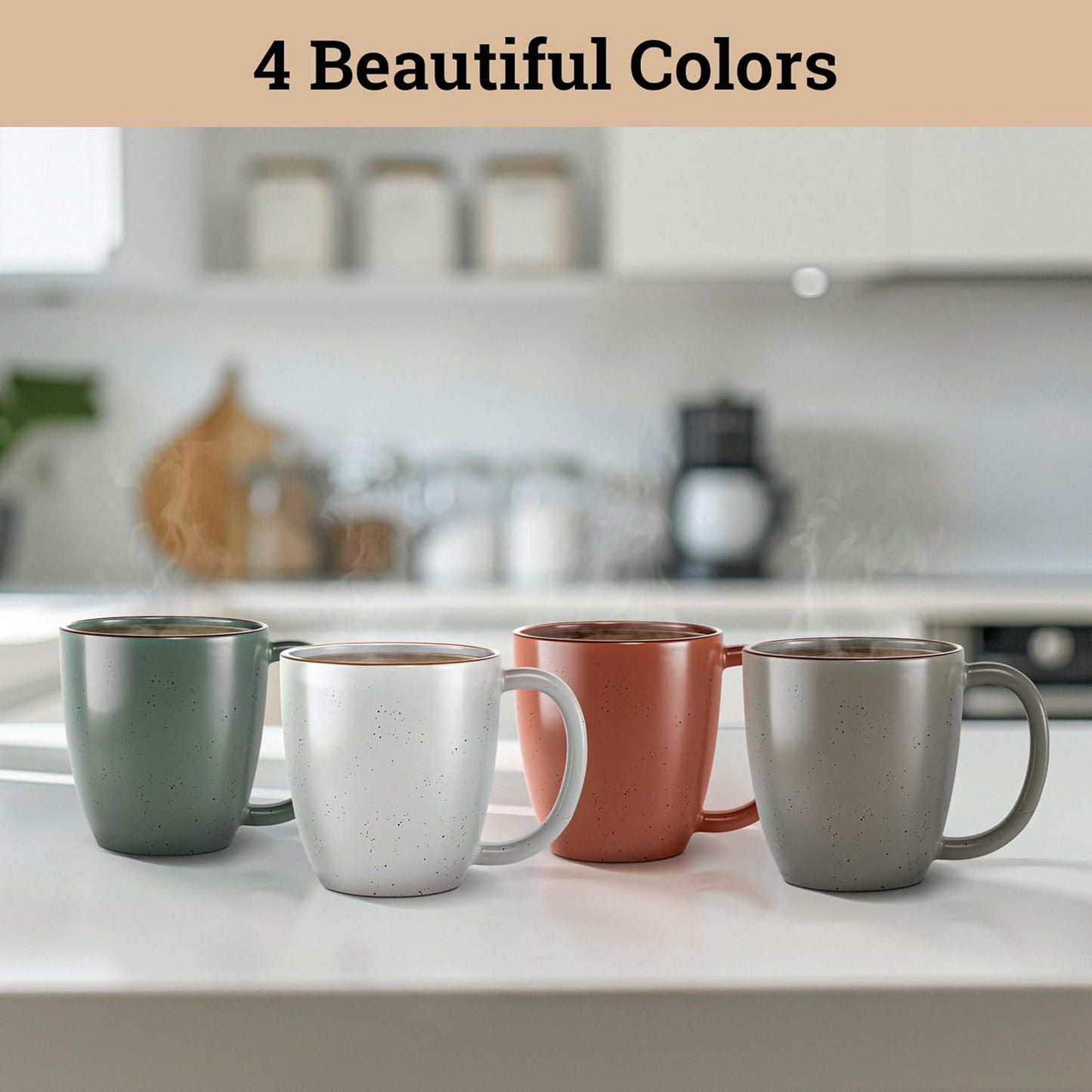 Ceramic Coffee Mugs Set of 4 - 16 oz Coffee Mug Set of 4 - Thick Durable Ceramic Mugs with Comfortable Handles - Dishwasher & Microwave Safe - Mug Sets 4 Beautiful Colors - Large 16 oz Full Capacity