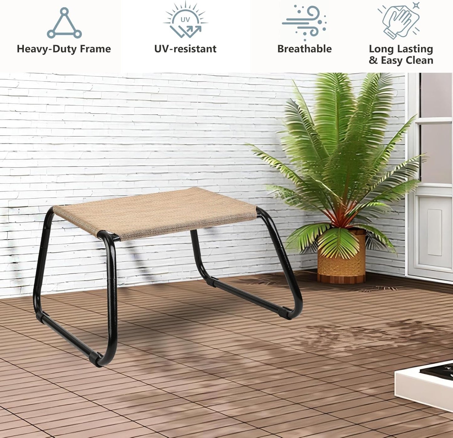 Outdoor Footstools for Patio,Backyard Patio Furniture Metal Frame Small Seat All Weather Footrest for Couch Patio Chairs 2 Pieces Beige