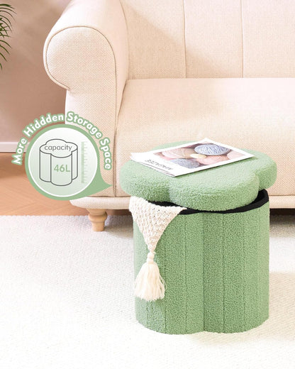 B FSOBEIIALEO Storage Ottoman Cube, Flowers Shaped Ottomans with Storage Foot Stool Footrest, Boucle Ottoman Seat for Dorm Room, Faux Teddy Fur, Green 15"x15"x15"