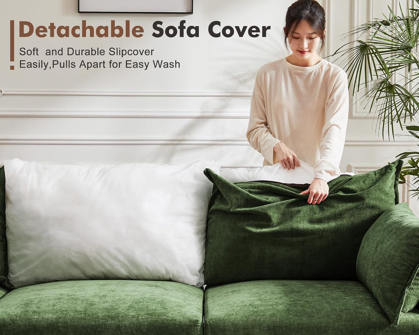 134.6" Oversized Modular Sectional Sofa, 6 Seater U Shaped Couch with Storage Ottoman with Reversible Chaise Deep Seat for Living Room, Apartment - Chenille Green