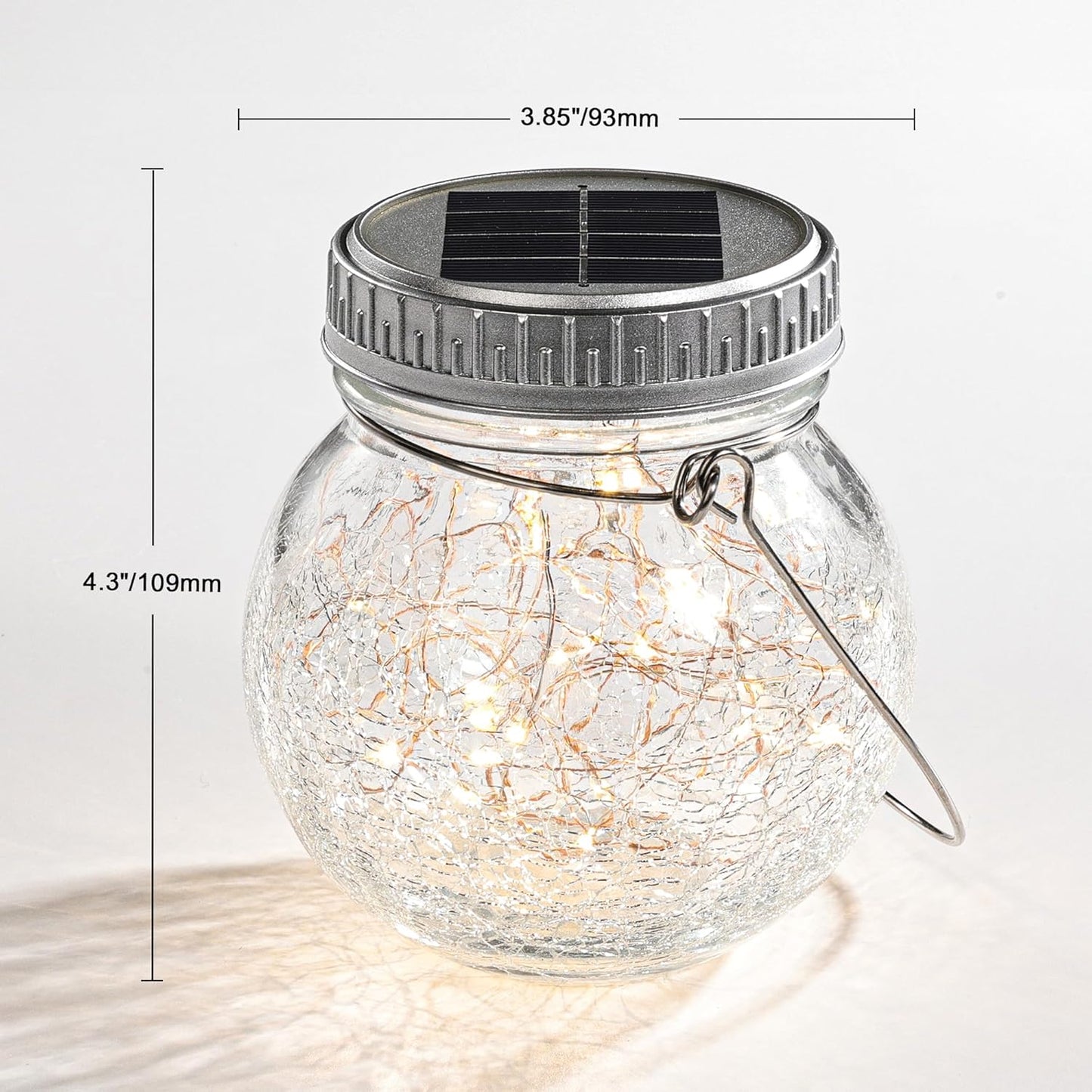 Cooo 2 Pack Crackle Glass Solar Lantern with 30 LED Firefly Lights– Waterproof Outdoor Hanging Lamp 215% Larger Solar Panel, Anti-Rust Lids Decorative Lighting for Garden Patio Table