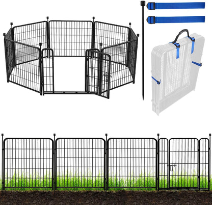 ADAVIN Metal Garden Fence with Gate, 36 in(H) 8 Panels Heavy Duty Iron Animal Barrier Fence, Indoor or Outdoor Dog Playpen, Camping Fence, No Dig Garden Border Fencing for Yard. Total 17.7 FT(L)