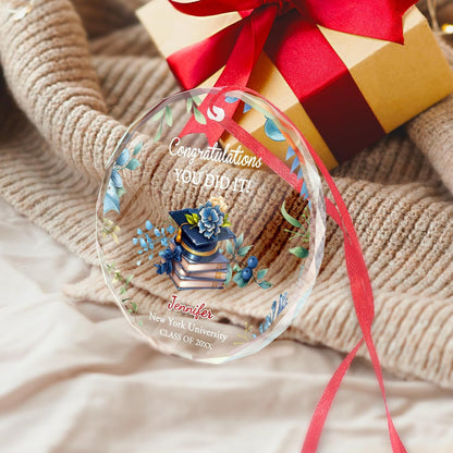 Personalized Graduate Glass Christmas Ornament, Class of 2025 Graduation Picture Ornament Gift for Congrats Son Daughter Friends, Custom Name School Graduation Ornaments Gifts