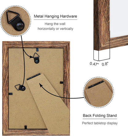 4x6 Picture Frame Set of 4, 4 x 6 Wood Photo Frames with Mat for 3.5x5, Natural Wooden Frame with Real Glass Cover for Wall and Tabletop Display,Rustic Brown