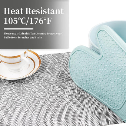 Vinyl Plastic Placemats Set of 6 Washable Heat Resistant Non-Slip Elegant Indoor Outdoor Kitchen Dining PVC Woven Table Place Mats (Grey Rhombus)