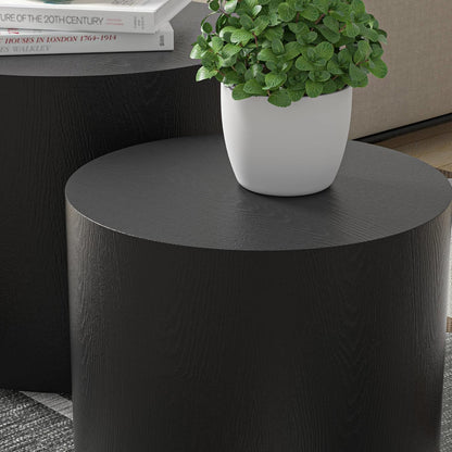 18.9”Round Nesting Coffee Table Set of 2,Wooden Circle Coffee and End Tables,Durable Accent Furniture,Modern Space-Saving Design for Small Living Rooms,Offices,No Assembling Needed,Black