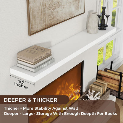 Floating Shelves for Wall, Large Wall Mounted Shelves with Invisible Brackets, Long Wood Floating Shelf for Living Room, Bedroom, Kitchen, (White, 55" W x 9" D x 1.5" H)