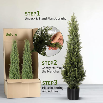 Artificial Cedar Topiary Trees 2 Set, Realistic Fake Cypress Tree Tall Faux Pine Shrubs Plants Artificial Cypress Trees for Home Offices Porch Decor (Cedar Topiary Trees, 3FT)