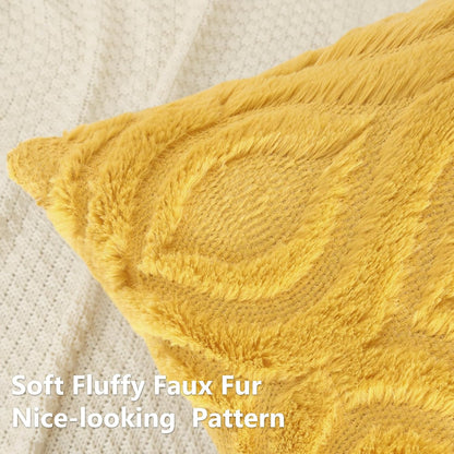 decorUhome Throw Pillow Covers 26x26 Inch Set of 2, Soft Plush Decorative Faux Fur Mustard Yellow Solid Couch Pillow Covers, Accent Farmhouse Neutral Square Euro Pillow Cases for Sofa Bed Living Room