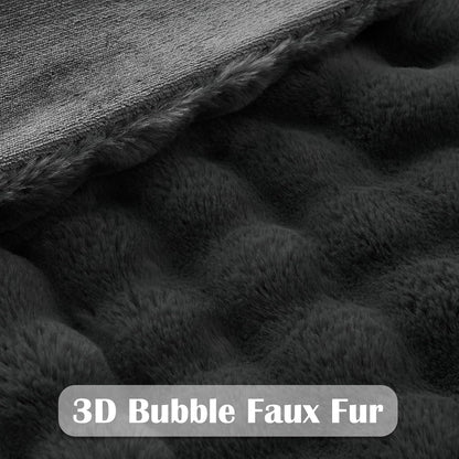 NEWCOSPLAY Faux Fur Twin Blanket Grey Bubble Blanket Thick Warm Soft for Couch Sofa Bed 550GSM (Grey, Twin(60"x80"))