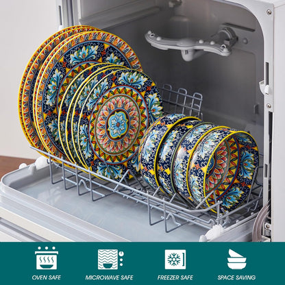 vancasso 12 Pieces Dinnerware Sets, Yellow Plates and Bowls Set, Porcelain Dishes Set for 4, Microwave and Dishwasher Safe, Scratch Resistant, Bohemian Style Dining Ware Service for 4, Series SIMI