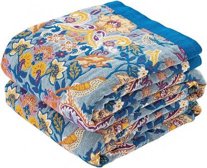 Boho Throw Blanket for Bed, 100% Cotton Soft Rustic Quilt Fall Blanket, 90"x98" Floral Printed Farmhouse Decor Bed Blankets, All Season Rustic Reversible Bohemian Throw Quilt