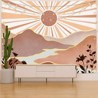 Lunerfex Boho Sun Tapestry Sunset Wall Tapestry, Mountain Tapestries for Bedroom 80s Tapestries Wall Hanging for Bedroom Living Room Decor Boho-1 60"x80"