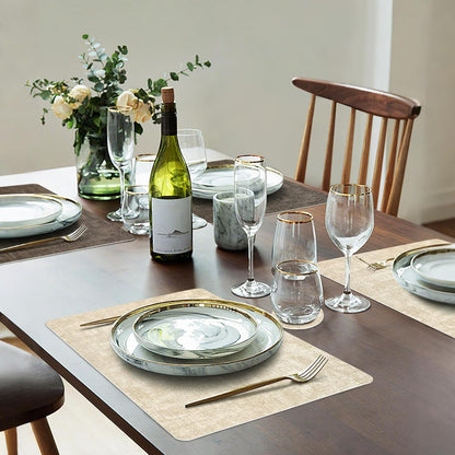 Faux Leather Dual Sided Placemats Set of 4, Square Non-Slip Heat Resistant Placemats with Coaster, Reversible wipeable Waterproof Table Mats for Kitchen, Dining, Outdoor (4, Beige Dark Coffee)