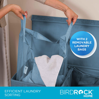 BIRDROCK HOME Laundry Hamper with Lid | Removable Bags for Sorting Clothes | Sectioned Laundry
