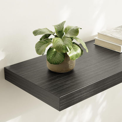 Large Floating Shelves for Wall Set of 2 Wooden Wall Shelves 24 in x 12.75 in x 2 in Room Decor Long Shelf with Invisible Wall Mount Bracket for Bedroom Kitchen Living Room Black Wood