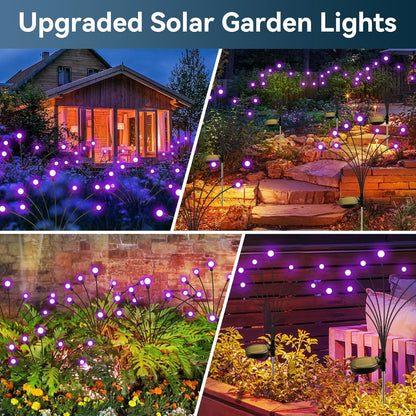 Solar Garden Lights Outdoor Waterproof, 4 Pack 32 LED Swaying Light Firefly Light Outdoor Decor Lights for Garden Gifts for Pathway Party Christmas Decoration, Purple