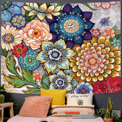Neasow Colorful Floral Tapestry Wall hanging, Bright Boho Fabric Blossom Tapestries, Multi Color Tapestry for Bedroom Home Hippie Wall Decor 50×60 inch