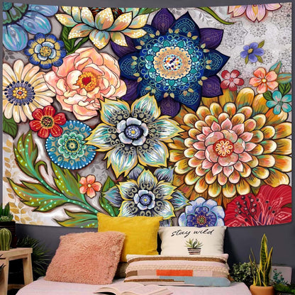 Neasow Colorful Floral Tapestry Wall hanging, Bright Boho Fabric Blossom Tapestries, Multi Color Tapestry for Bedroom Home Hippie Wall Decor 36×48 inch