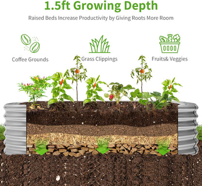 Land Guard 6x3x1.5ft Galvanized Raised Garden Bed Kit, Metal Planter Boxes Outdoor, Oval Metal Raised Garden Bed for Vegetables, Flowers (Silver)