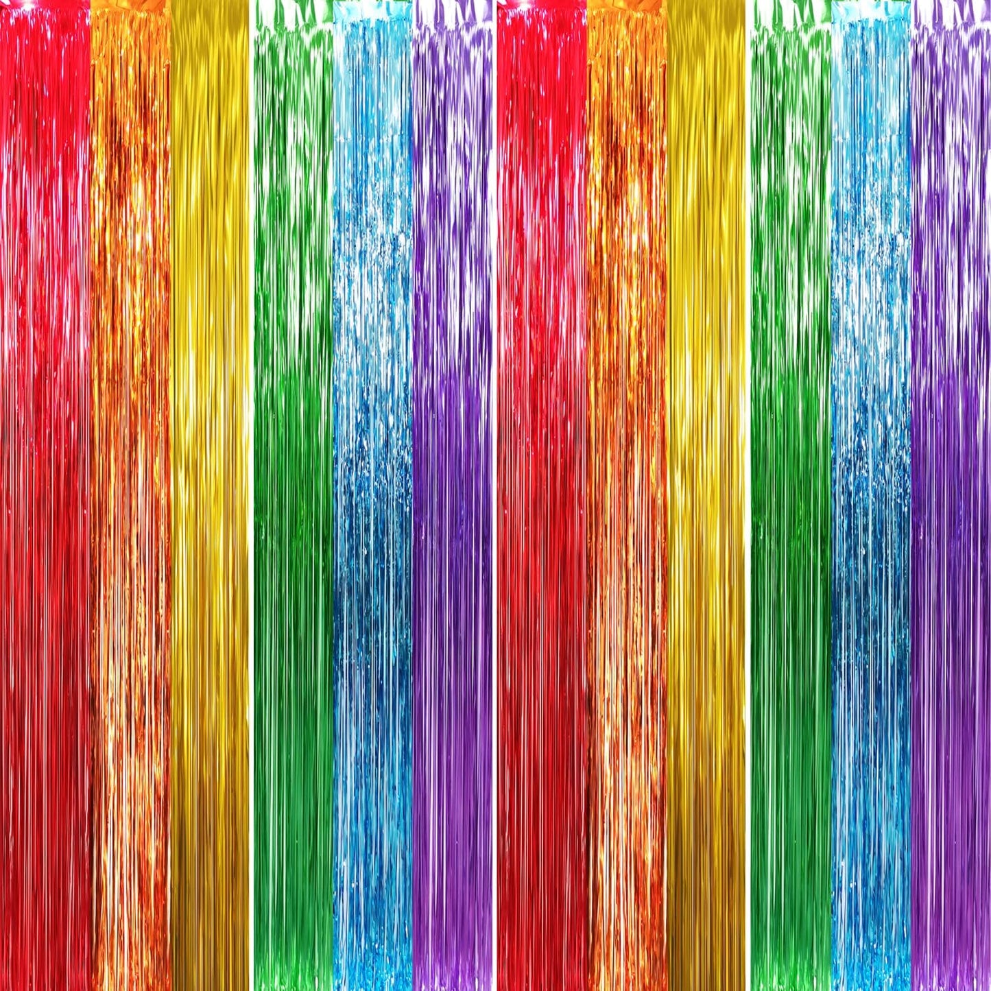 GOER 3.2 ft x 8.2 ft Metallic Tinsel Foil Fringe Curtains Party Photo Backdrop Party Streamers for Birthday,Graduation,New Year Eve Decorations Wedding Decor (4 Packs,Rainbow Colors)