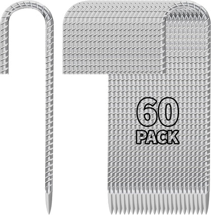 12 Inch Ground Stakes Heavy Duty J Hook 60-Pack Metal Spikes Galvanized Ground Hooks Anchors Rebar Ground Stakes for Fence Tent Gazbo Bounce House and Outdoor Decorations Inflatables