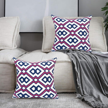 Alysheer Embroidered Decorative Throw Pillow Cover 18"x 18" Set of 2, Classic Boho Geometric Embroidery Pattern Cotton Rectangular Cushion Case for Sofa Couch Living Room Bedroom (Blue Pink)