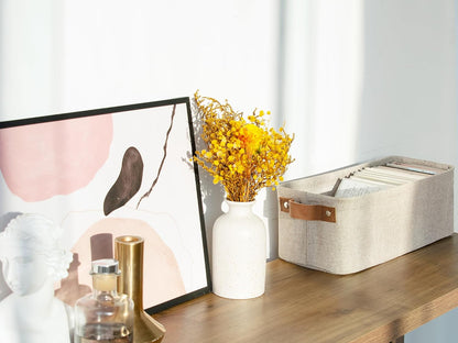 StorageWorks Narrow Storage Bins, Small Basket for Closet and Shelves, Fabric Organizer with Handles, Toilet Paper Storage, Brown and Beige, 2-Pack