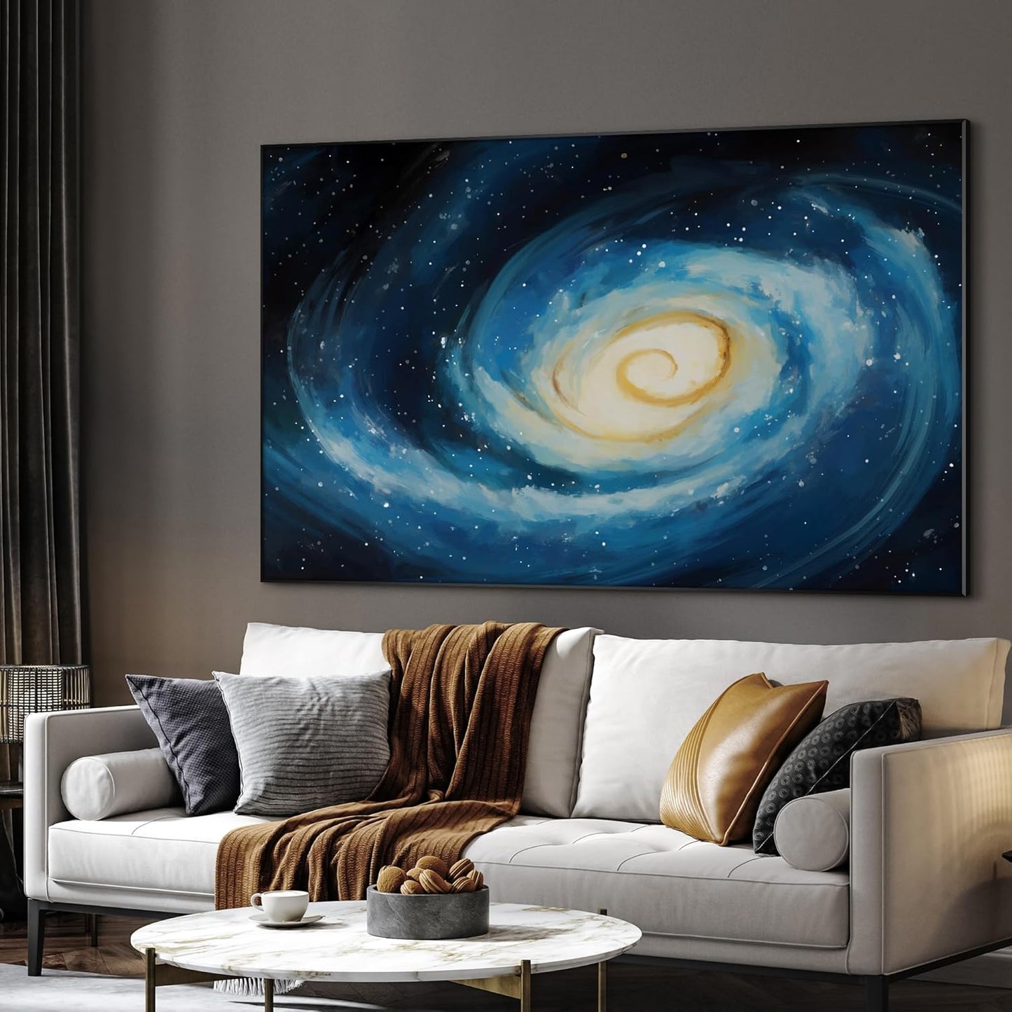 SIGNWIN 46"x72" Extra Large Framed Wall Art Spiral Galaxy Vivid Blue and Yellow Cosmic Space Illustration for Home Living Room Bedroom Decor (Frame Assembly Required)