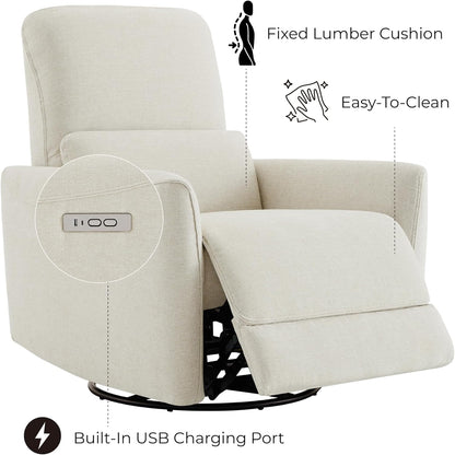 CHITA Power Recliner Chair Swivel Glider, FSC Certified Upholstered Living Room Nursery Reclining Sofa Chair with Lumbar Support, Linen