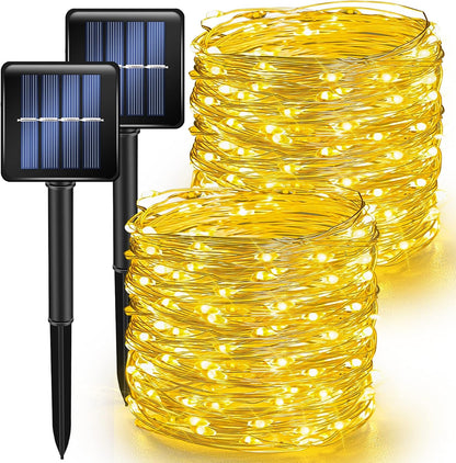 TW SHINE Warm White Solar String Lights Outdoor, Total 80 FT 240 LED Solar Powered Waterproof Fairy Lights 8 Modes Copper Wire Lights for Christmas Party Tree Wedding Yard Decorations, 2 Pack