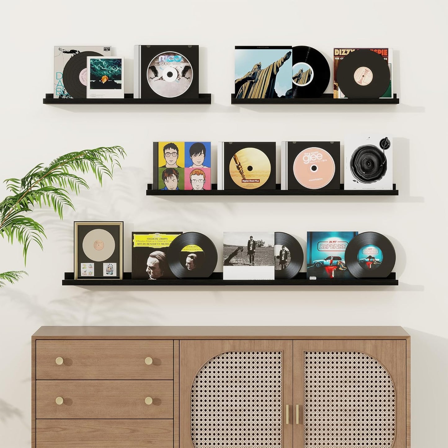 Picture Ledge Shelf, Solid Pine Wood Floating Shelves Set of 2, 48 Inches Nursery Book Shelves for Toys Storage, Kids Bookshelf Wall Mounted for Living Room Bedroom Decor Books Photo Frames, Black