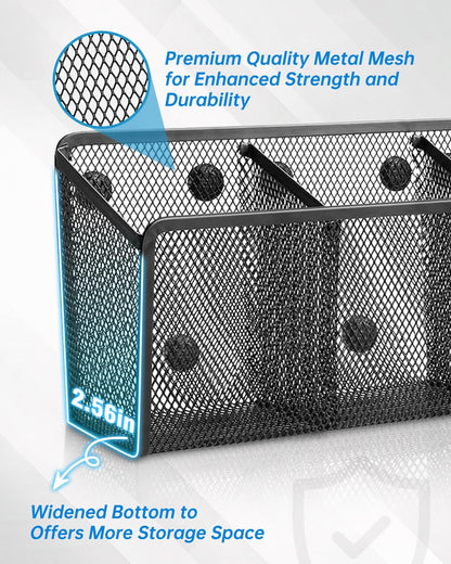 VICNOVA Magnetic Pencil Holder - Metal Pen Holder with Strong Magnets - Storage Basket Organizer for Whiteboard, Refrigerator, Locker Accessories