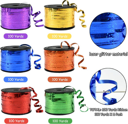 BEISHIDA 6 Assorted Colors Curling Ribbons Balloon String Ribbons - Rainbow Balloons 6 Rolls for Gift Warppping Birthday Easter Party Decorations