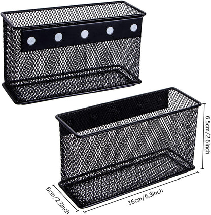 dedoot Magnetic Basket for refrigerator Storage Pencil Holder Basket Mesh Black Strong Magnetic Pen Holder for Refrigerator ,Whiteboard, Locker, Home and Office Organizer, 6.3x2.3x3.6inch,2 Pack