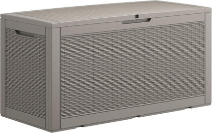 100 Gallon Deck Box Lockable Rattan Outdoor Storage Box waterproof Outdoor Container for Patio Furniture Cushions, Pillow