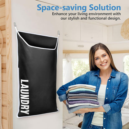 Hanging Laundry Hamper Bag XL 40x22", Space Saving over the Door Storage Bags, Behind the Door Hampers for Dirty Clothes & Wall Mounted Basket for Bathroom, Organizer for Small Room Spaces RV