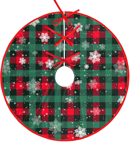 Christmas Tree Skirt Buffalo Plaid Tree Skirt Snowflake Thick Xmas Tree Skirt for Holiday Party Christmas Tree Decorations Indoor Outdoor Red and Green 48 Inch