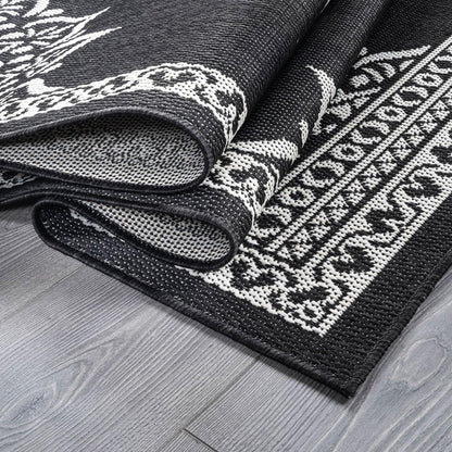 CAMILSON Outdoor Rug, 5x7 Medallion Black White Modern Area Rugs for Indoor and Outdoor Patios, Kitchen and Hallway Mats, Washable Porch Deck Outside Carpet (Medallion Black, 5 x 7)