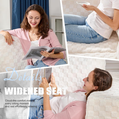 Single Sofa 1 Seat Couch with Deep Seat Memory Foam Cloud Chair with Pillows Large Sofa with L Shape for Living Room Bedroom (Plush White, Single)