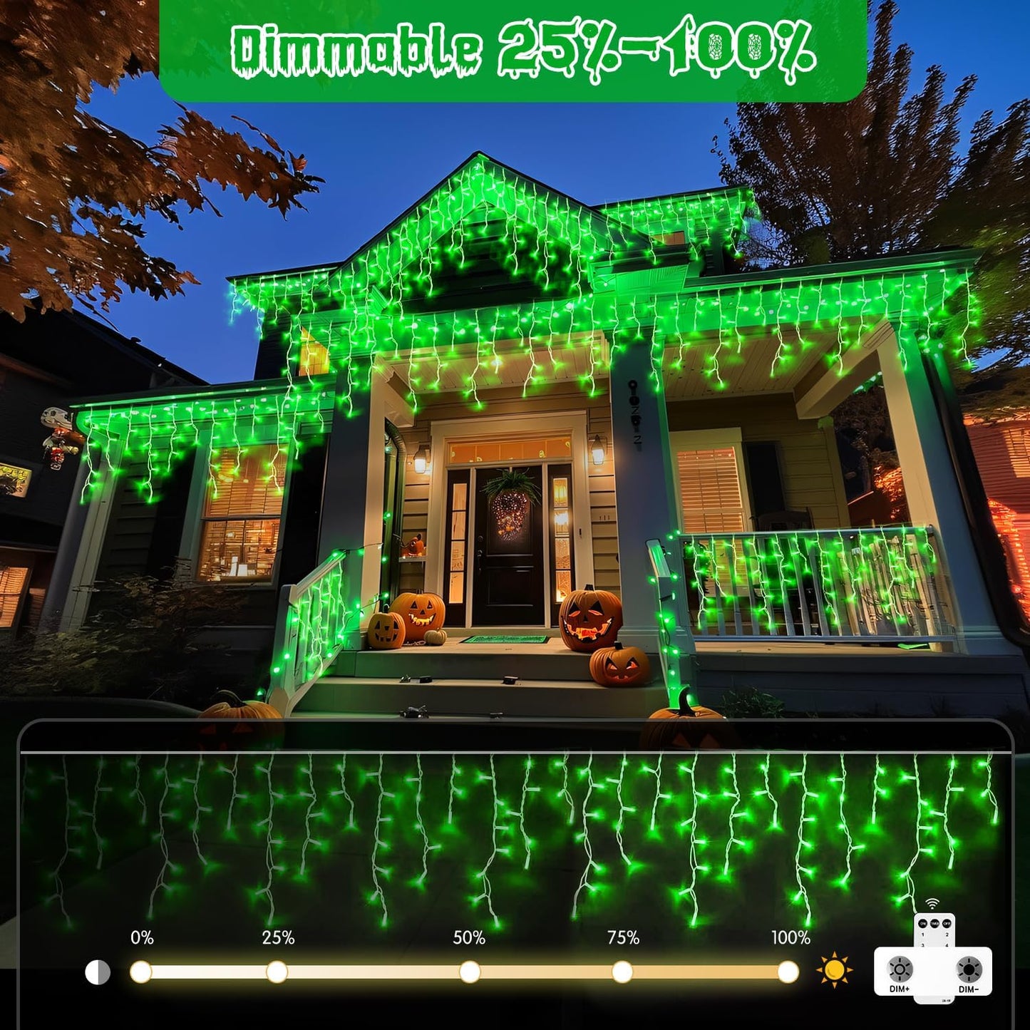 JMEXSUSS 400 LED 38.8F Green Icicle Lights for Halloween Decorations, Green Halloween Lights Indoor Outdoor, String Icicle Light for House Fireplace Party Yard Decoration