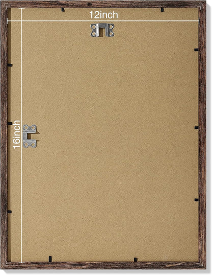 Vittanly 12x16 Picture Frames Set of 9, Shatter Resistant Plexiglass, Display 11x14 Pictures with Mat or 12x16 without Mat, Photo Frames for Wall Mount, Engineered Wood, Brown