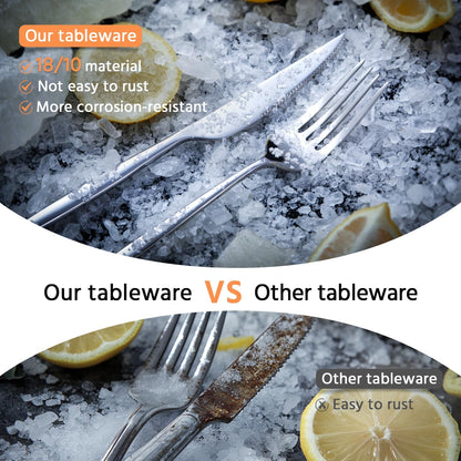 KINGSTONE Silverware Set, 5-Piece Flatware Set Cutlery Set Premium 18/10 Stainless Steel, Tableware Include Forks Knives Spoons for Home Kitchen Restaurant Wedding, Dishwasher Safe