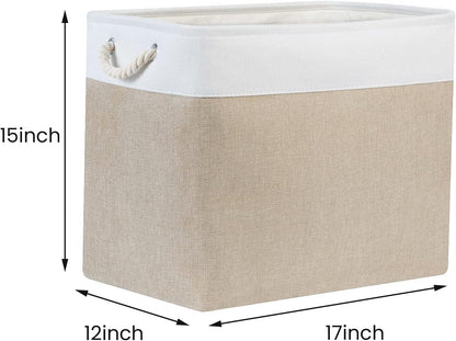 Bidtakay Storage Baskets for Shelves 17x12x15 in Beige Clothes Bins Storage for Closet Set of 2 Large Organization Baskets for Bedroom Blankets Dog Toy Basket Nursery Baby Baskets with Handles