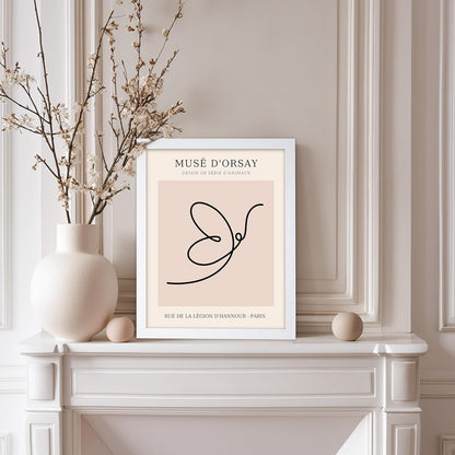 Poster Master Vintage Poster - Retro One Line Butterfly Drawing Print - Butterfly Line Art - Minimal Gift for Him, Her, Animal Lover - Abstract Decor for Home, Office, 11x14 White Framed