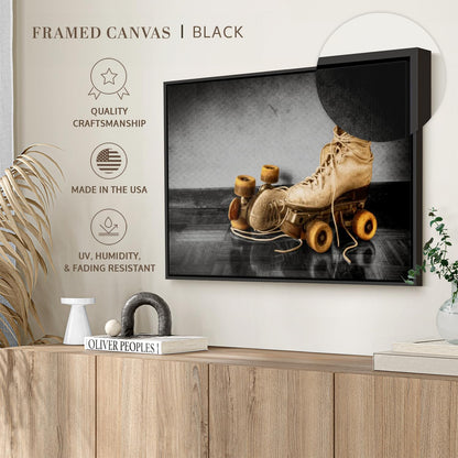 ElephantStock Vintage Skates Pop Wall Art - Horizontal Framed Canvas - 1-Piece Living Room Wall Decor - Sport Photography Canvas Print - Beige and Black Decor for Wall - 25" X 17"