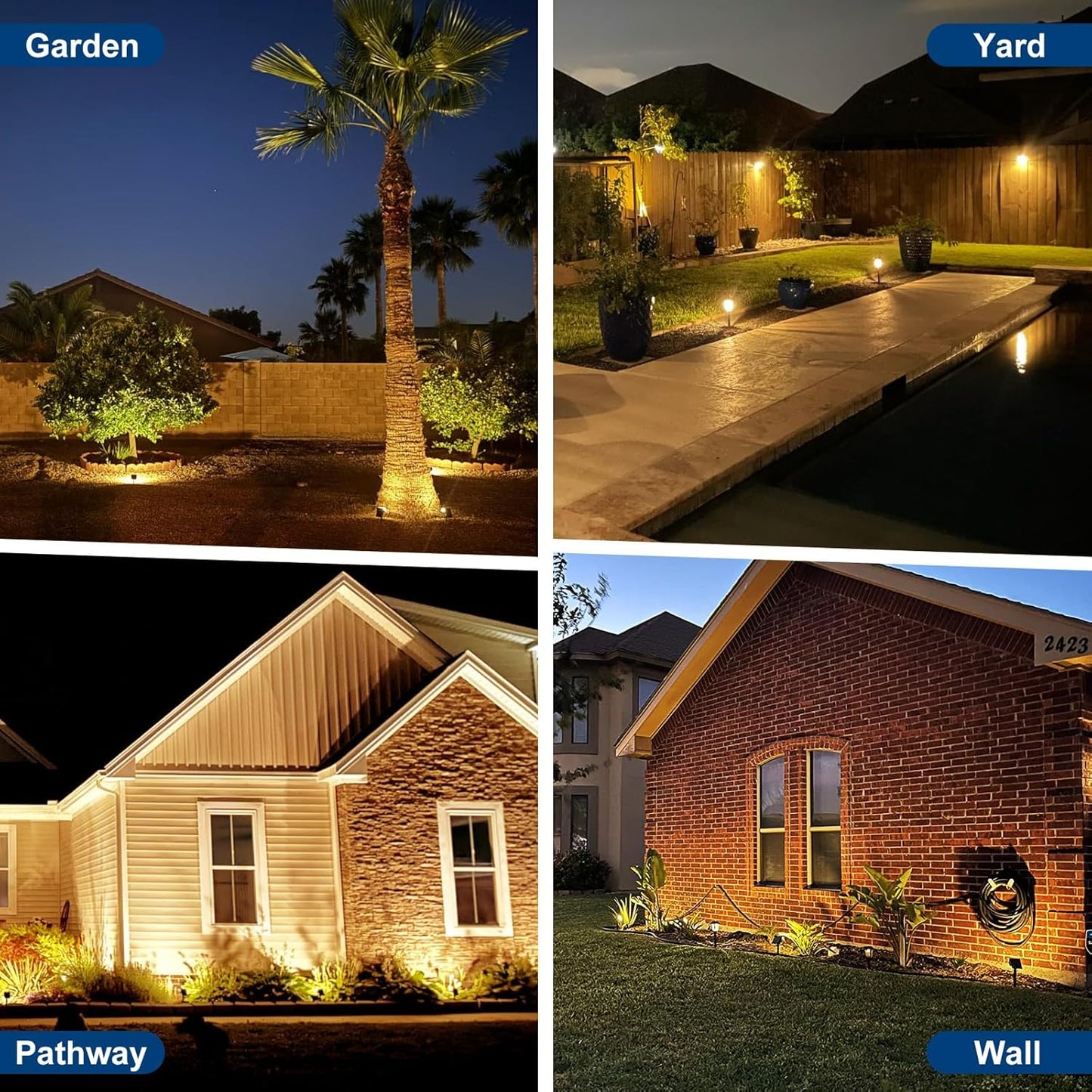 Solar Spot Lights Outdoor, 2 Pack Outdoor Solar Lights for Yard Waterproof, 4 Lighting Modes Solar Landscape Spotlights, Auto On/Off Solar Powered Flood Lights Garden Pathway (Warm White)