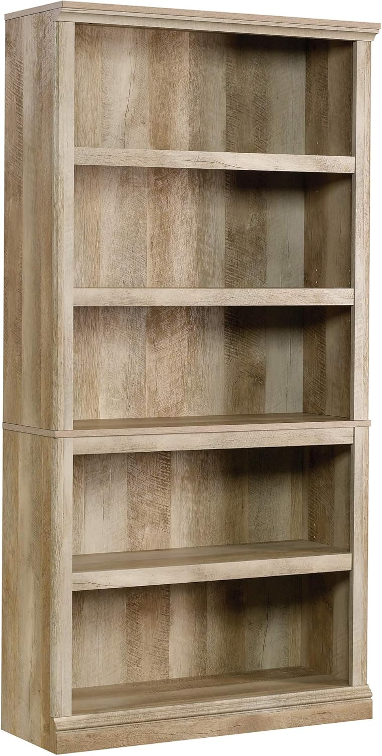 Sauder 5 Tier Book Shelf Wooden Bookcase Multipurpose Bookshelf for Home Office, Living Room, in Lintel Oak
