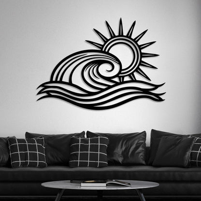 Wita Home Ocean Wave Metal Wall Art, Sun Beach Decor, Coastal Large Wall Sculpture for Home, Indoor/Outdoor Use, Nautical Wall Hanging, Eye-Catching Addition to Living Room (Red, 40 x 23 inches)