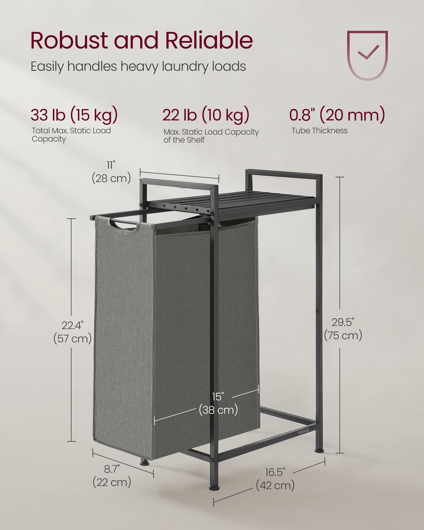VASAGLE Laundry Hamper, Laundry Basket, Laundry Sorter with a Pull-Out and Removable Bag, Shelf